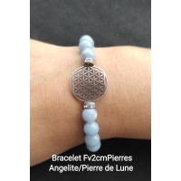 Bracelet Fleur de Vie avec Angelite et Pierre de Lune Bracelet Fleur de Vie avec Angelite et Pierre de Lune