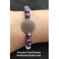 Bracelet Fleur de Vie avec Améthyste et Quartz rose Bracelet Fleur de Vie avec Améthyste et Quartz rose